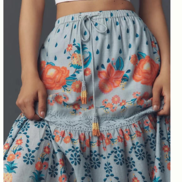 NWT Farm Rio FOR Anthropologie Tropical Delicacy Maxi Skirt SIZE L - Picture 3 of 7